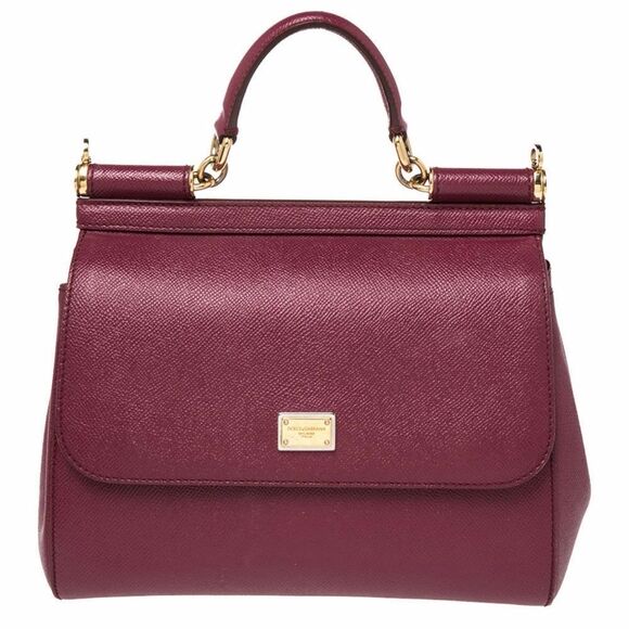 Authentic Dolce & Gabbana Sicily Burgundy Leather Tote